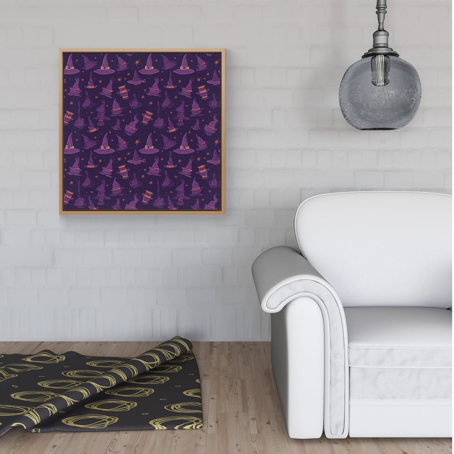 Witch Hats And Broomsticks Framed Canvas