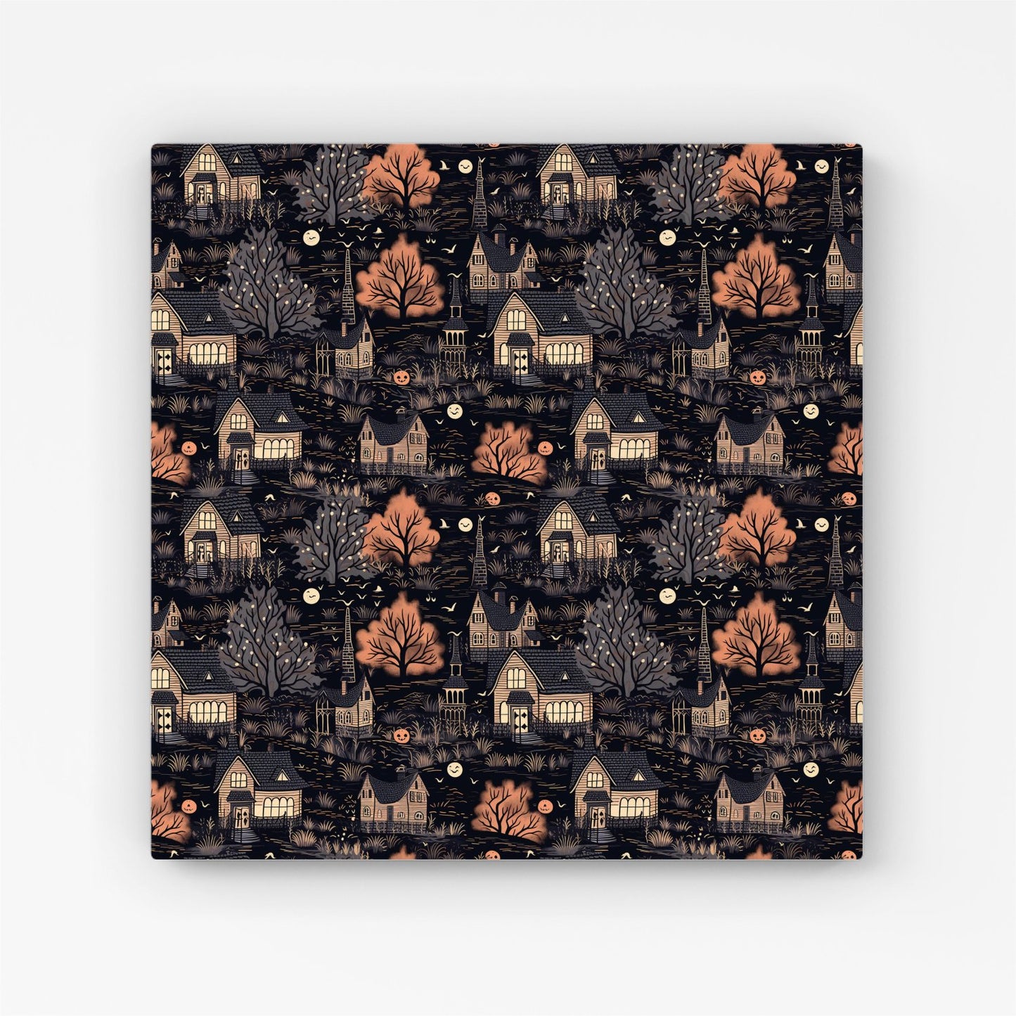 Spooky Haunted Houses Pattern Canvas