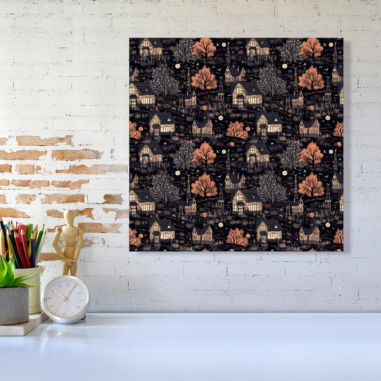 Spooky Haunted Houses Pattern Canvas
