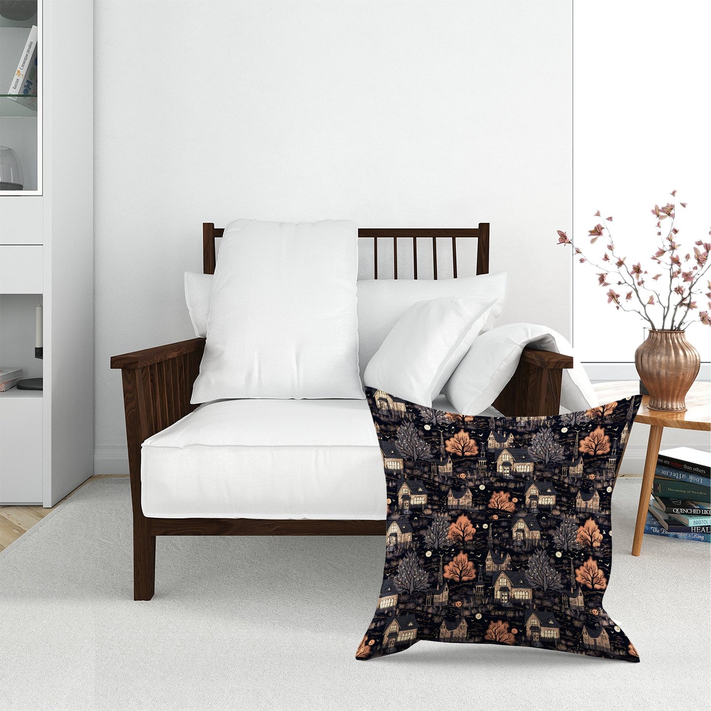 Spooky Haunted Houses Pattern Floor Cushion
