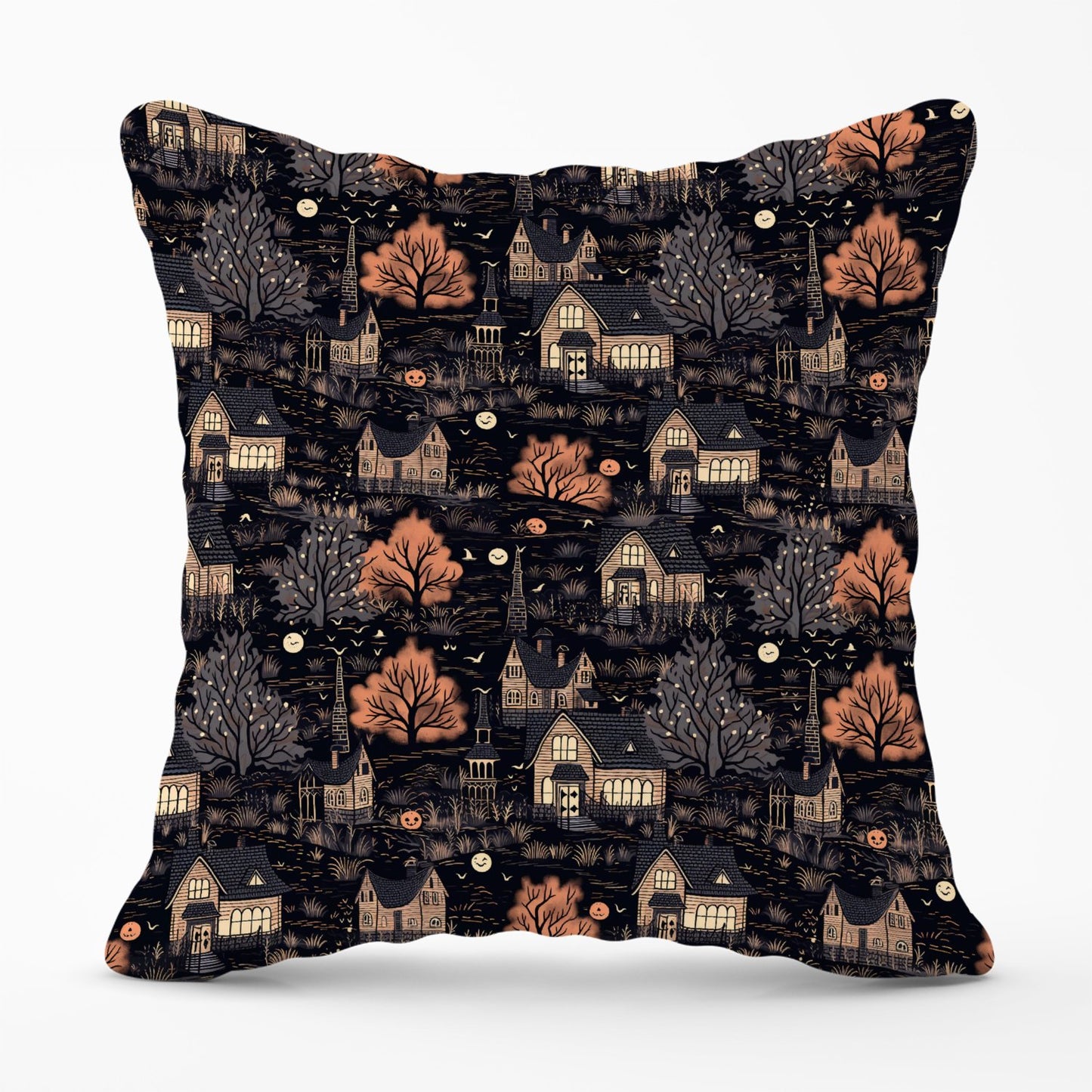 Spooky Haunted Houses Pattern Outdoor Cushion