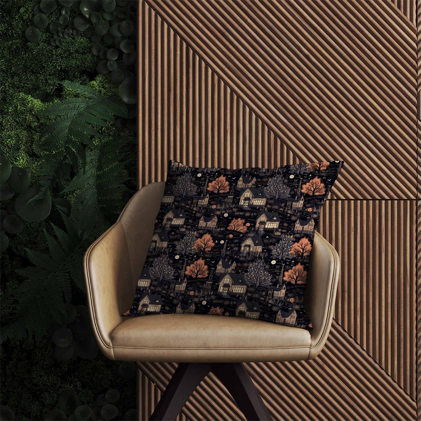 Spooky Haunted Houses Pattern Outdoor Cushion
