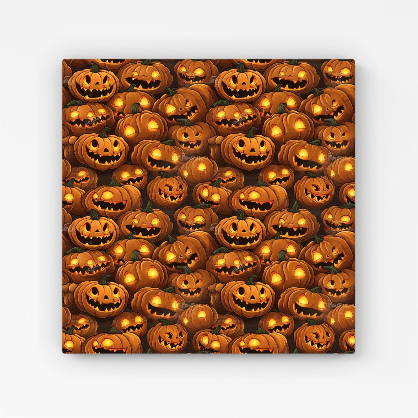 Grinning Lanterns Pumpkins With Glowing Eyes Canvas