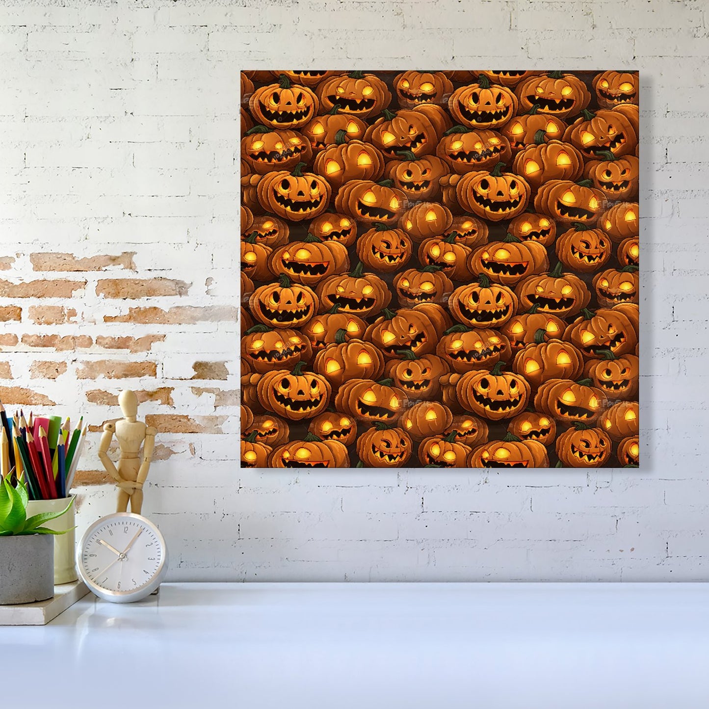 Grinning Lanterns Pumpkins With Glowing Eyes Canvas