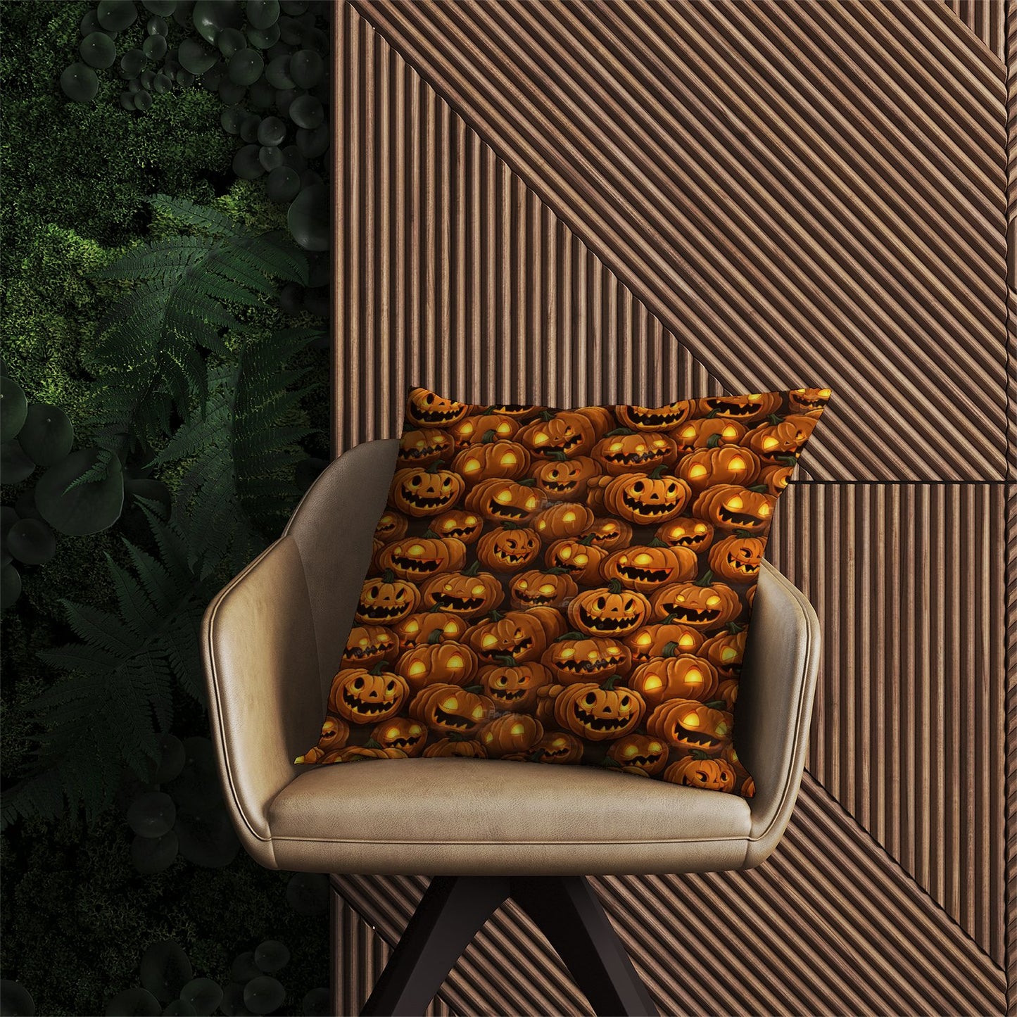 Grinning Lanterns Pumpkins With Glowing Eyes Outdoor Cushion