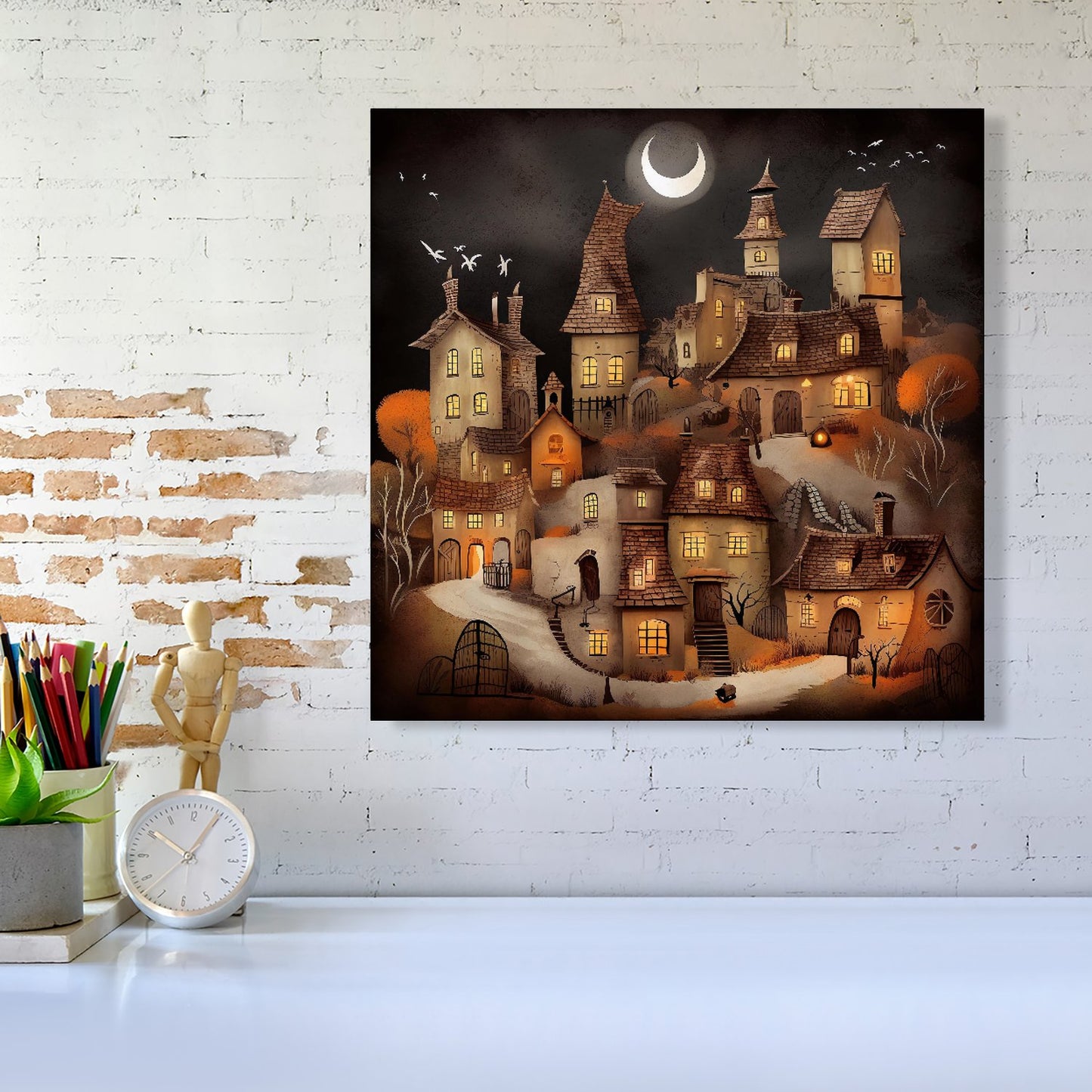 Spooky Halloween Village Canvas