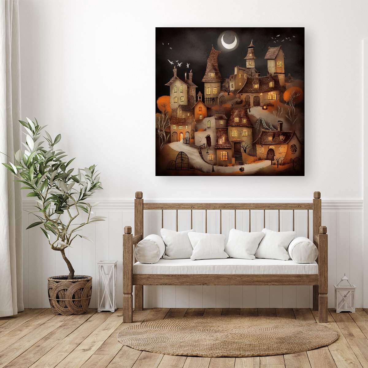 Spooky Halloween Village Canvas