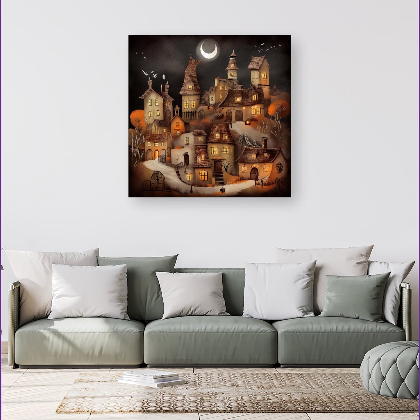 Spooky Halloween Village Canvas