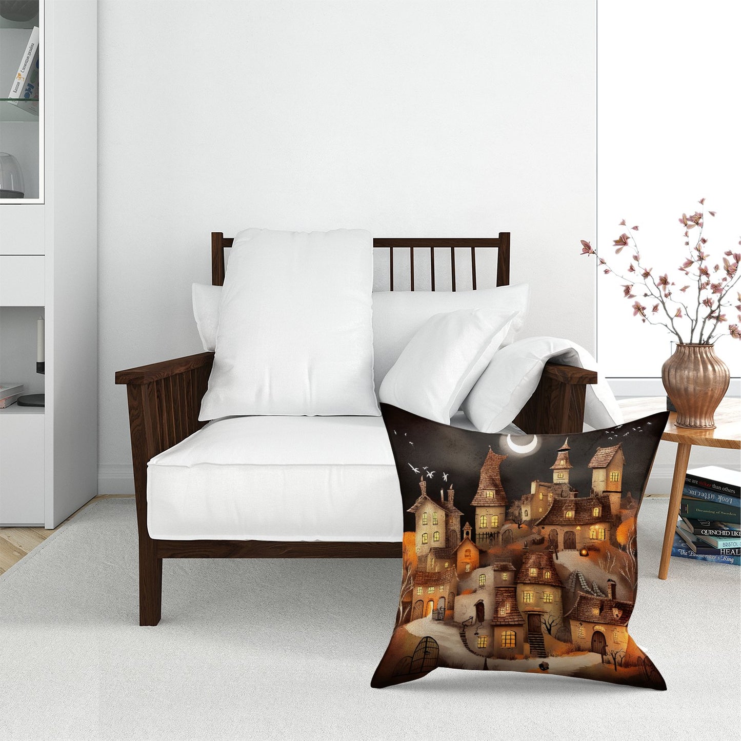Spooky Halloween Village Floor Cushion