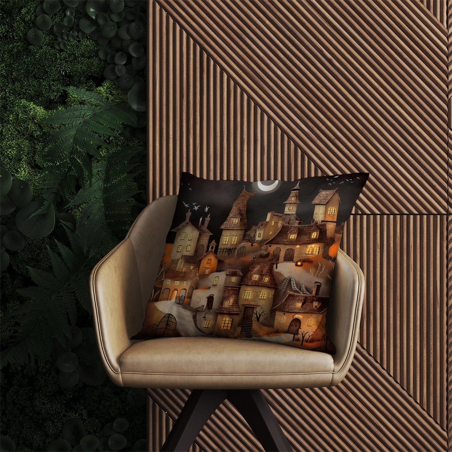 Spooky Halloween Village Outdoor Cushion