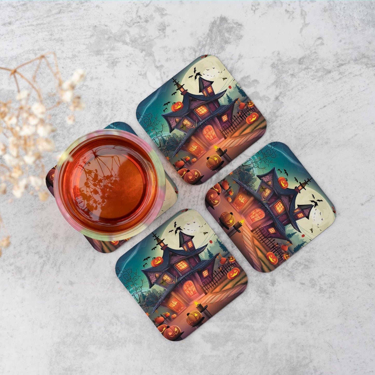 Spooky Halloween House Coasters