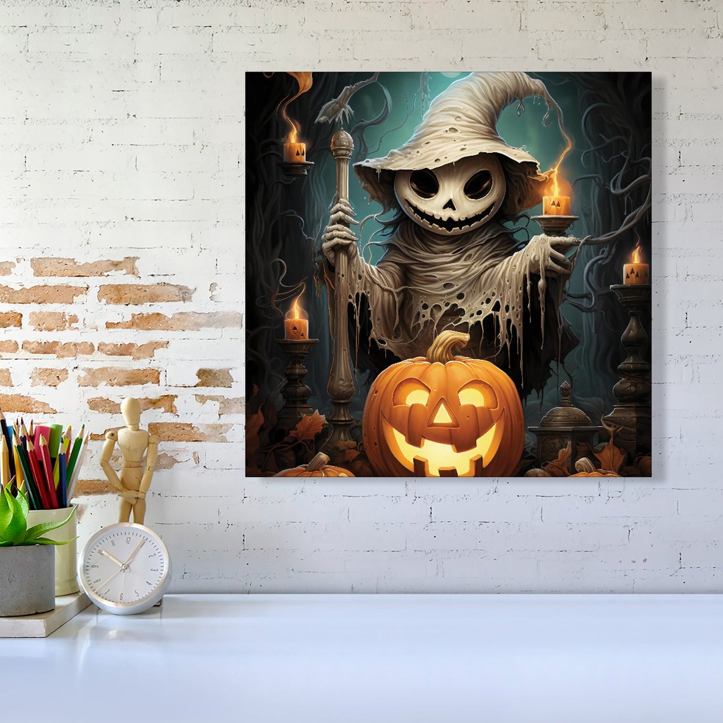 Creepy Ghost With Pumpkins Canvas