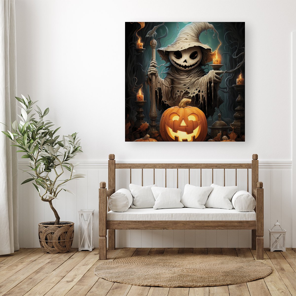 Creepy Ghost With Pumpkins Canvas