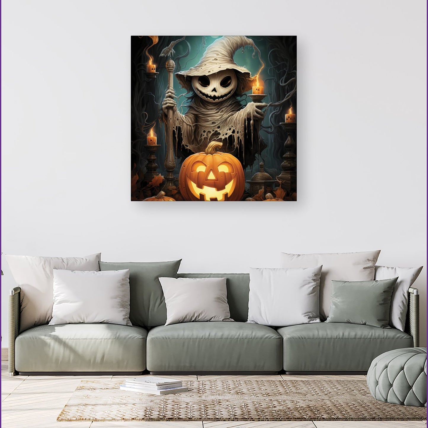 Creepy Ghost With Pumpkins Canvas