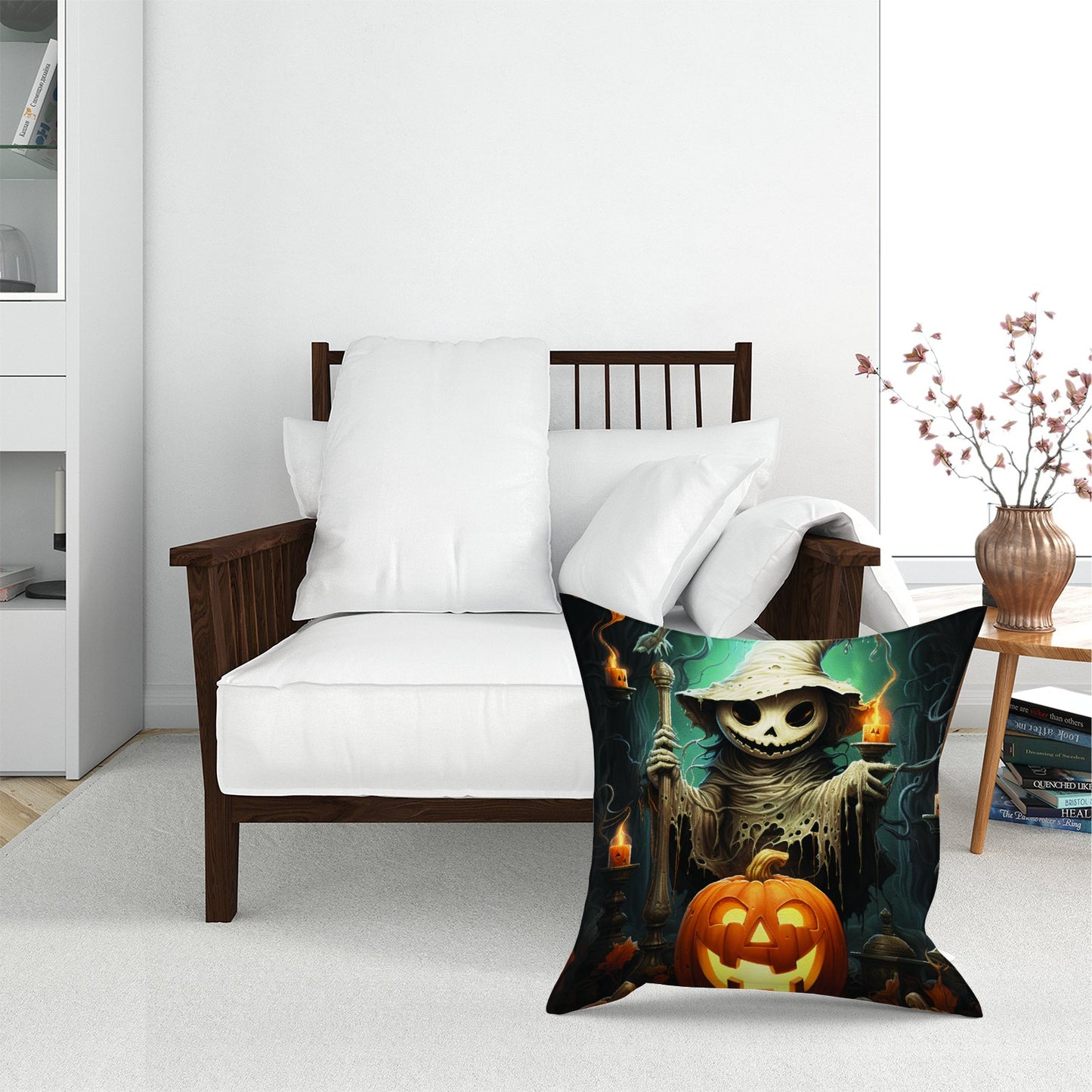 Creepy Ghost With Pumpkins Floor Cushion