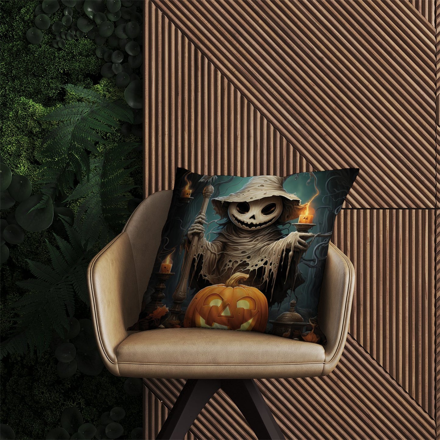 Creepy Ghost With Pumpkins Outdoor Cushion