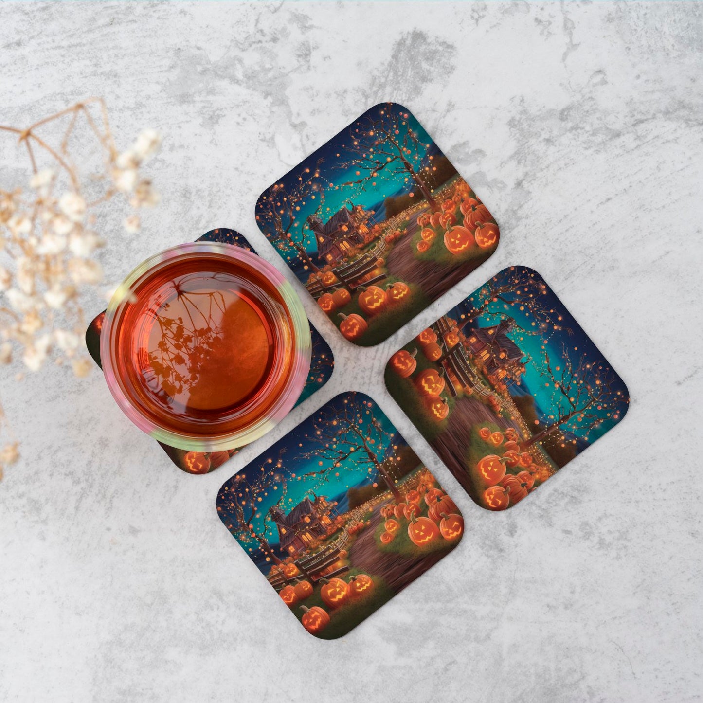 Enchanted Hallowen Pumpkin Patch Coasters