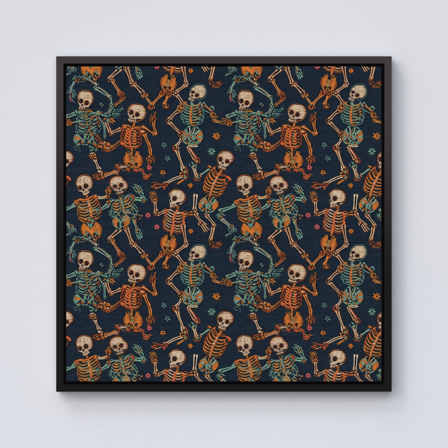 Dancing Skeletons Framed Canvas