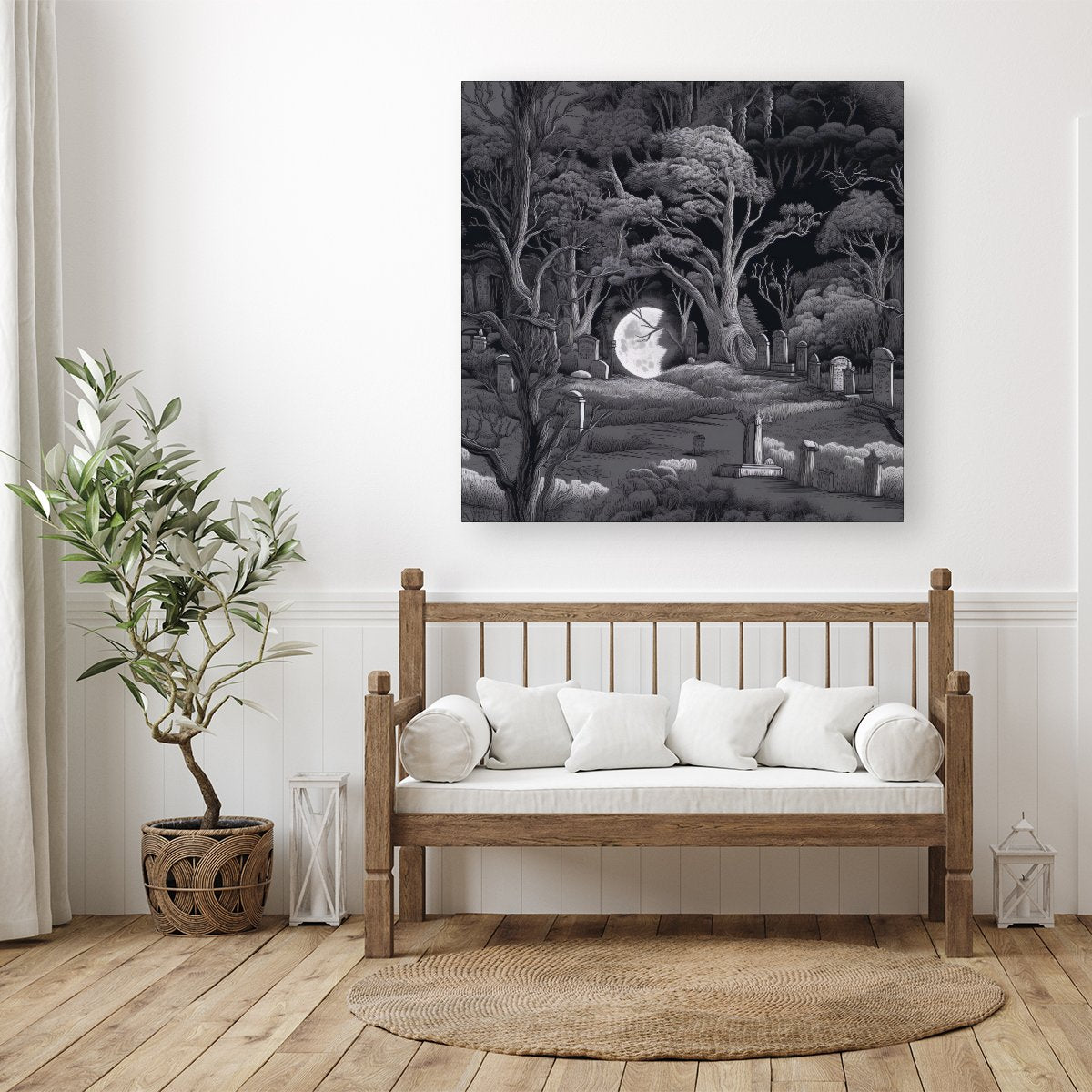 Eerie Moonlit Cemetery Canvas