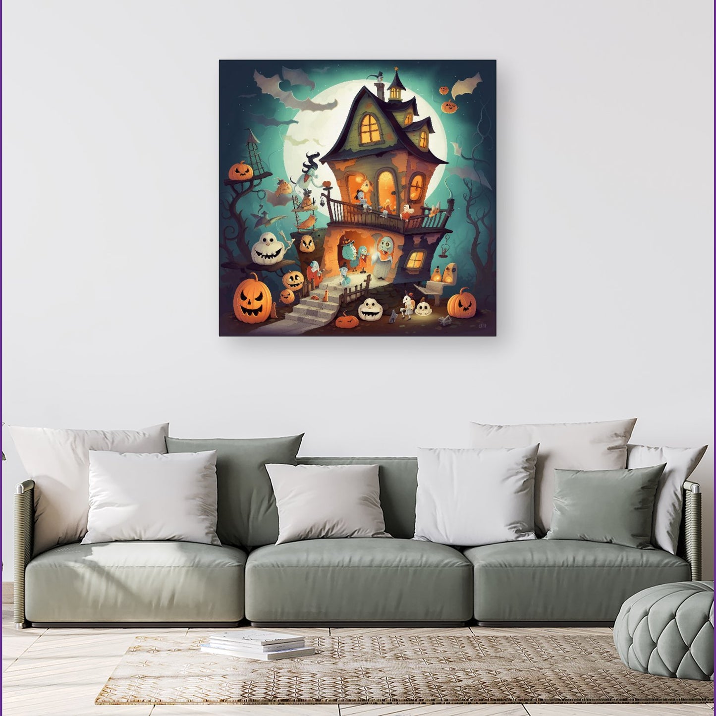 Illustrations A Whimsical Haunted House Canvas