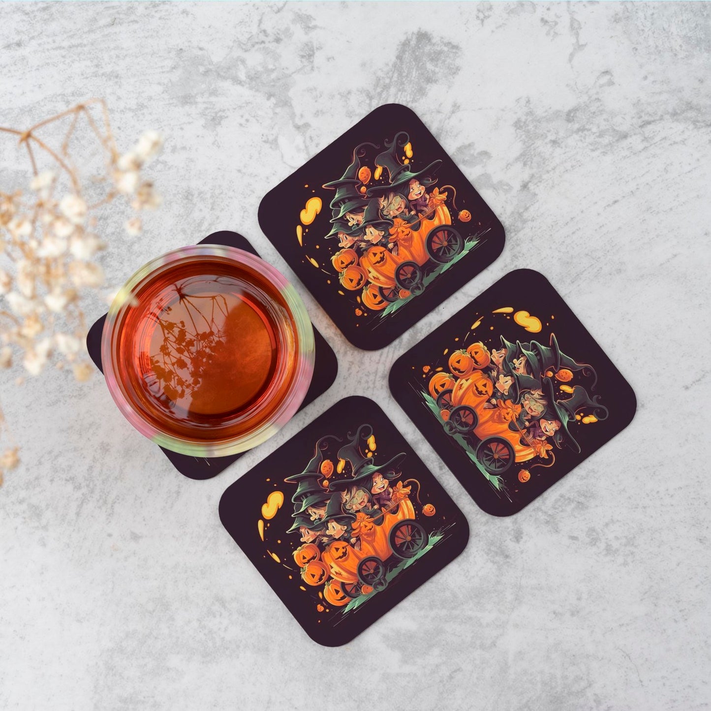 A Magical Pumpkin Carriage Coasters