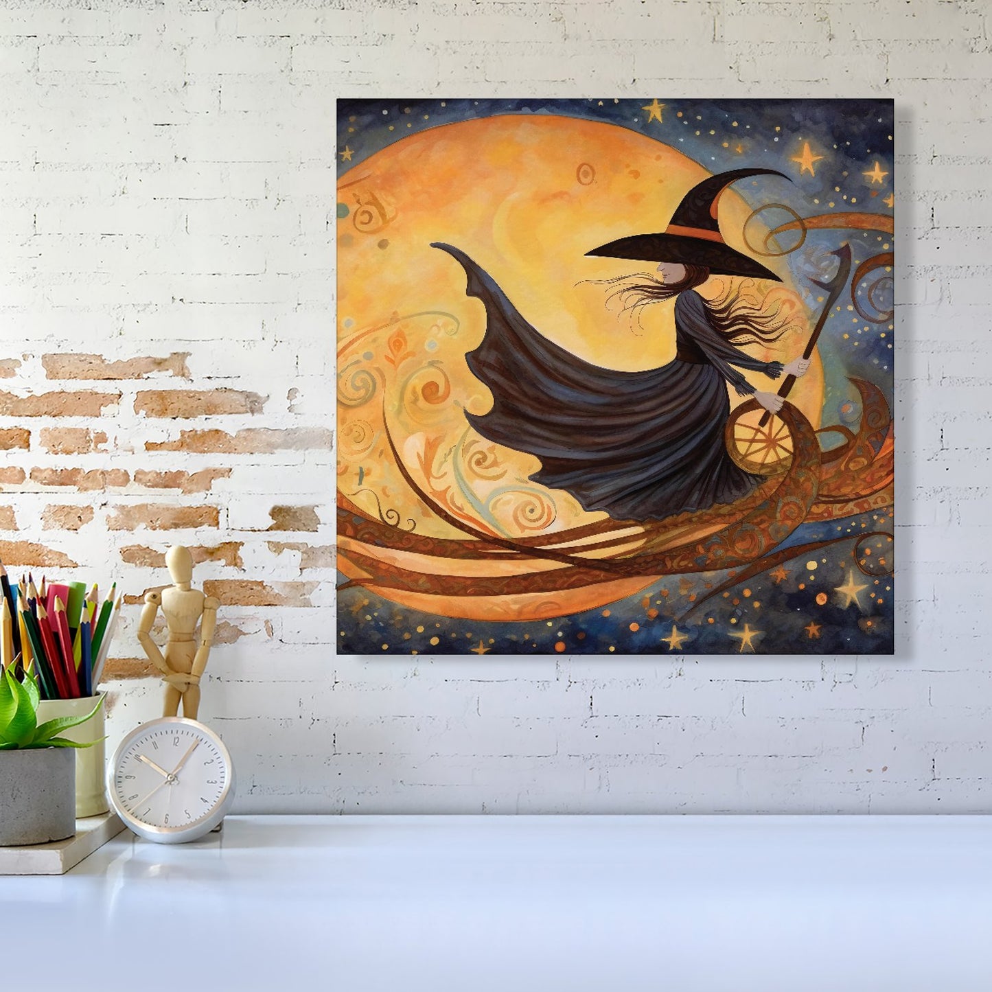 A Whimsical Witch On A Broomstick Canvas