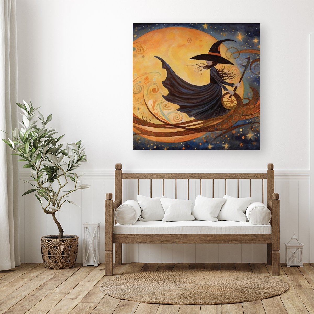 A Whimsical Witch On A Broomstick Canvas