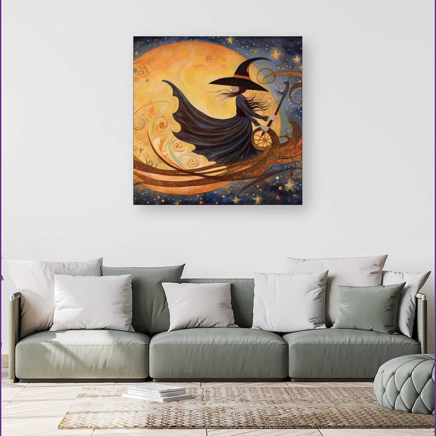 A Whimsical Witch On A Broomstick Canvas