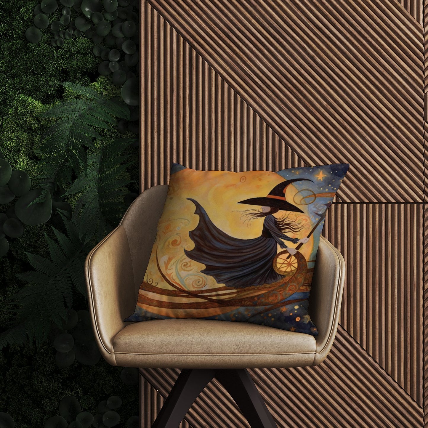 Whimsical Witch On A Broomstick Outdoor Cushion