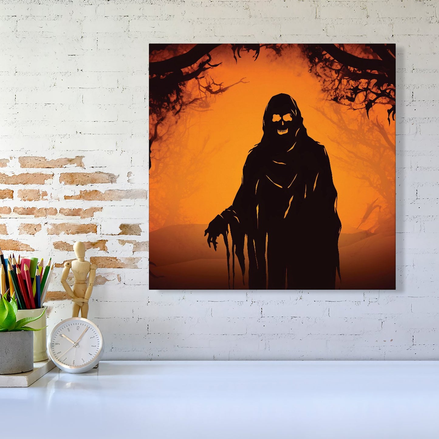 A Spooky Black And Orange Ghost Canvas