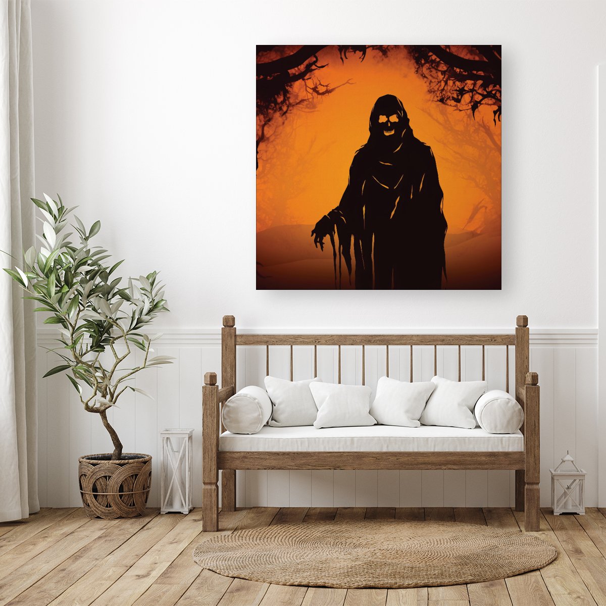A Spooky Black And Orange Ghost Canvas