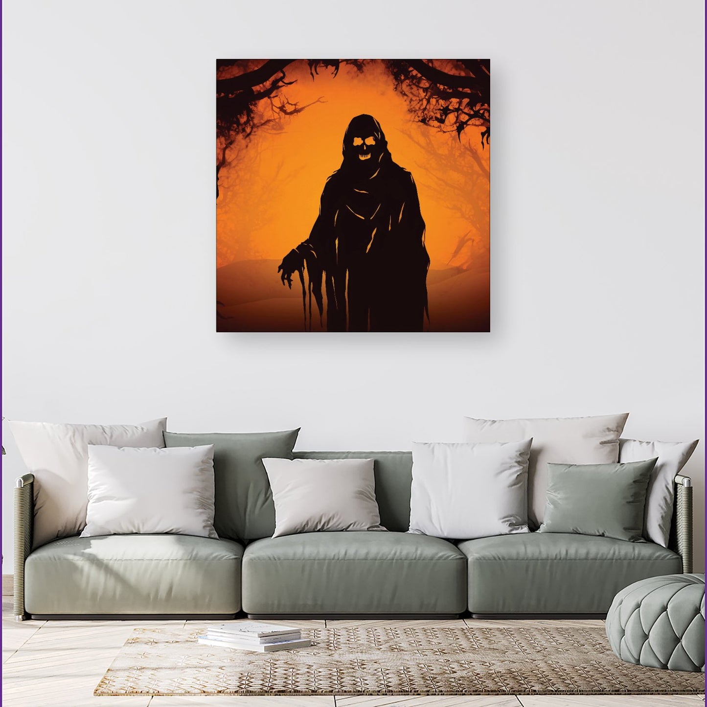 A Spooky Black And Orange Ghost Canvas