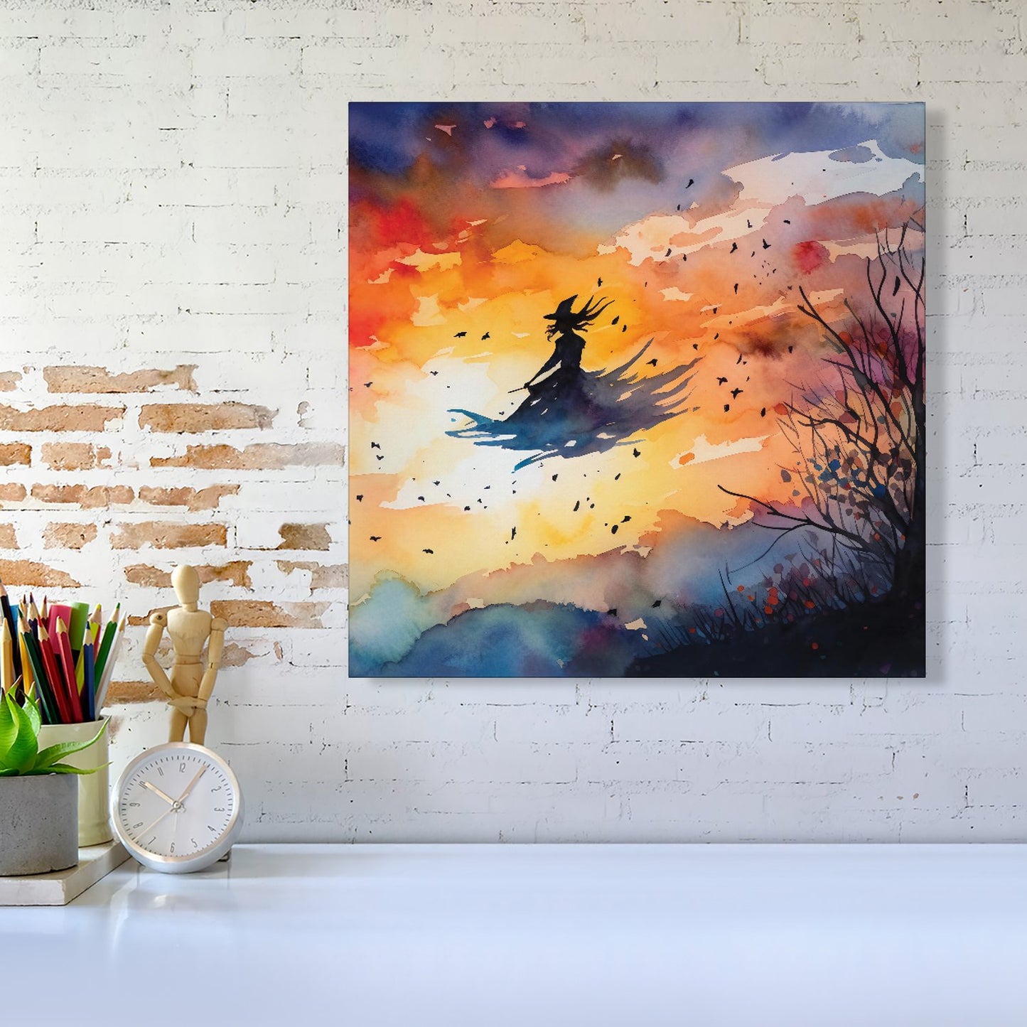 A Watercolor Featuring A Graceful Witch Canvas