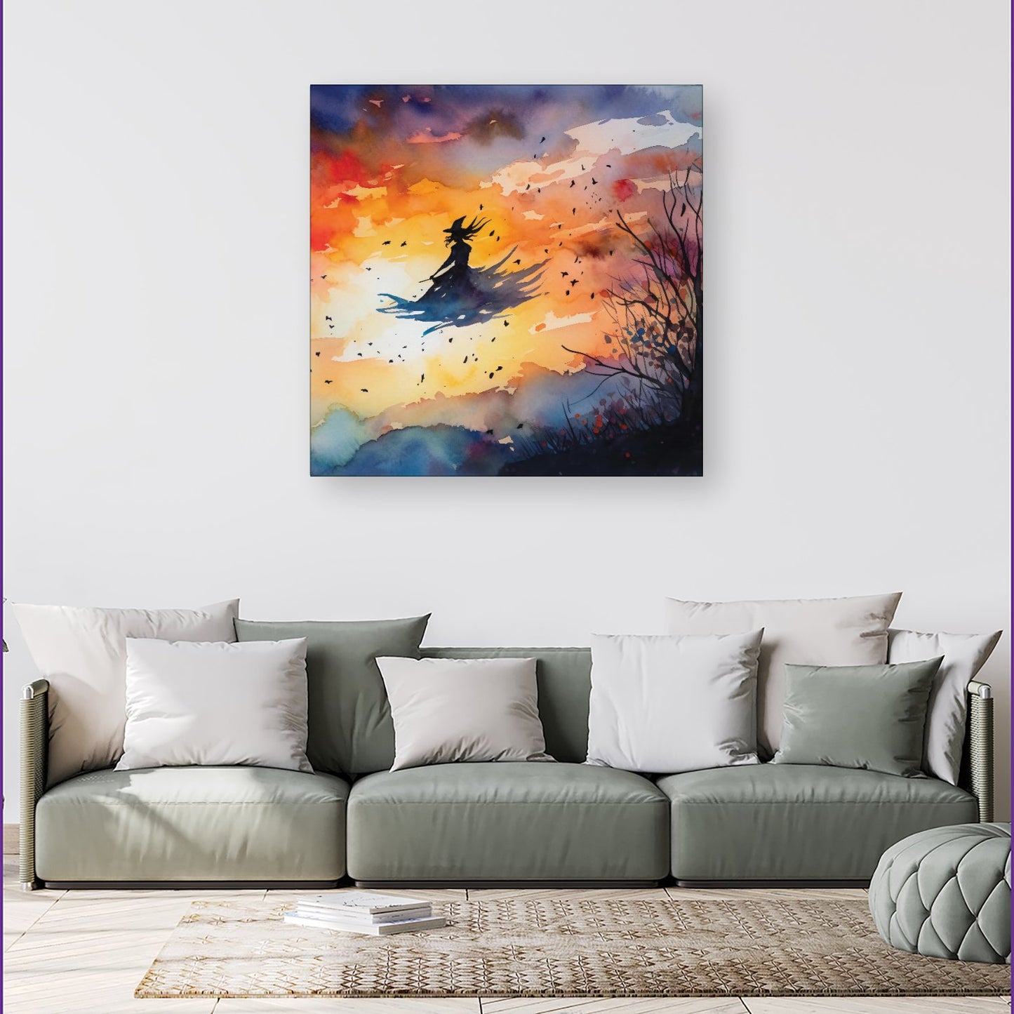 A Watercolor Featuring A Graceful Witch Canvas