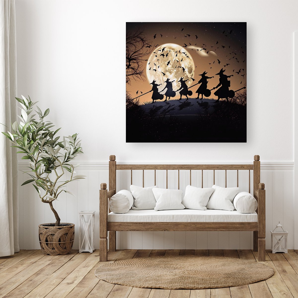 A Group Of Witches Riding Broomsticks Canvas