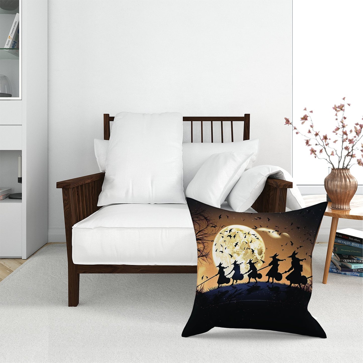 A Group Of Witches Riding Broomsticks Floor Cushion