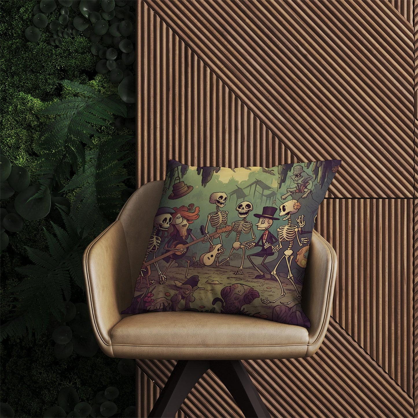 Cartoonish Skeletons Having A Party Outdoor Cushion