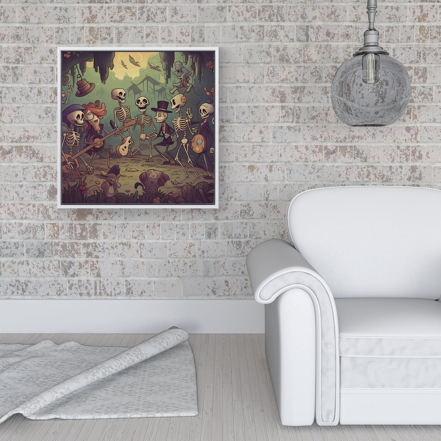 Cartoonish Skeletons Having A Party Framed Canvas