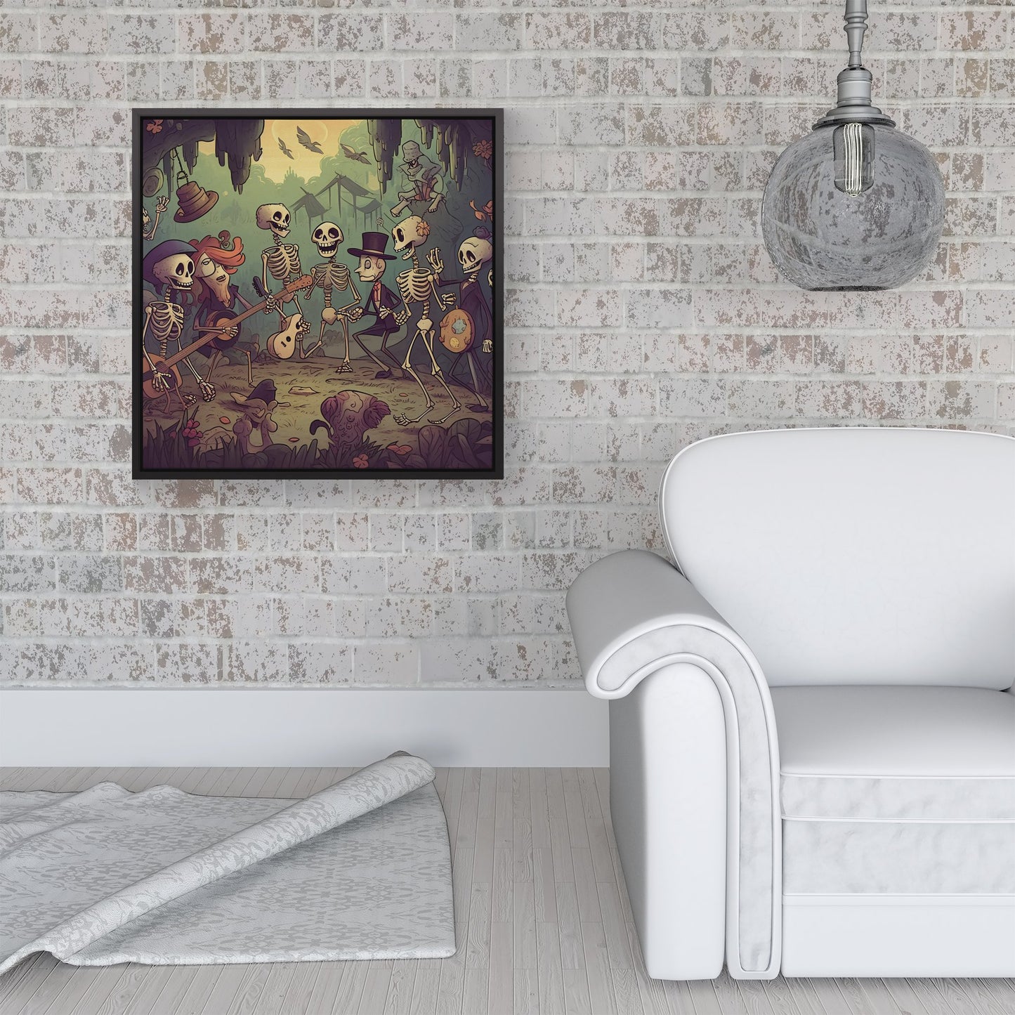 Cartoonish Skeletons Having A Party Framed Canvas