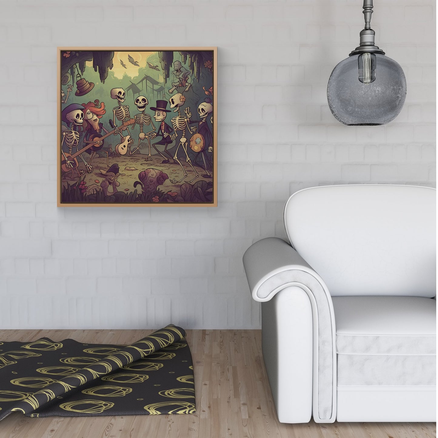 Cartoonish Skeletons Having A Party Framed Canvas