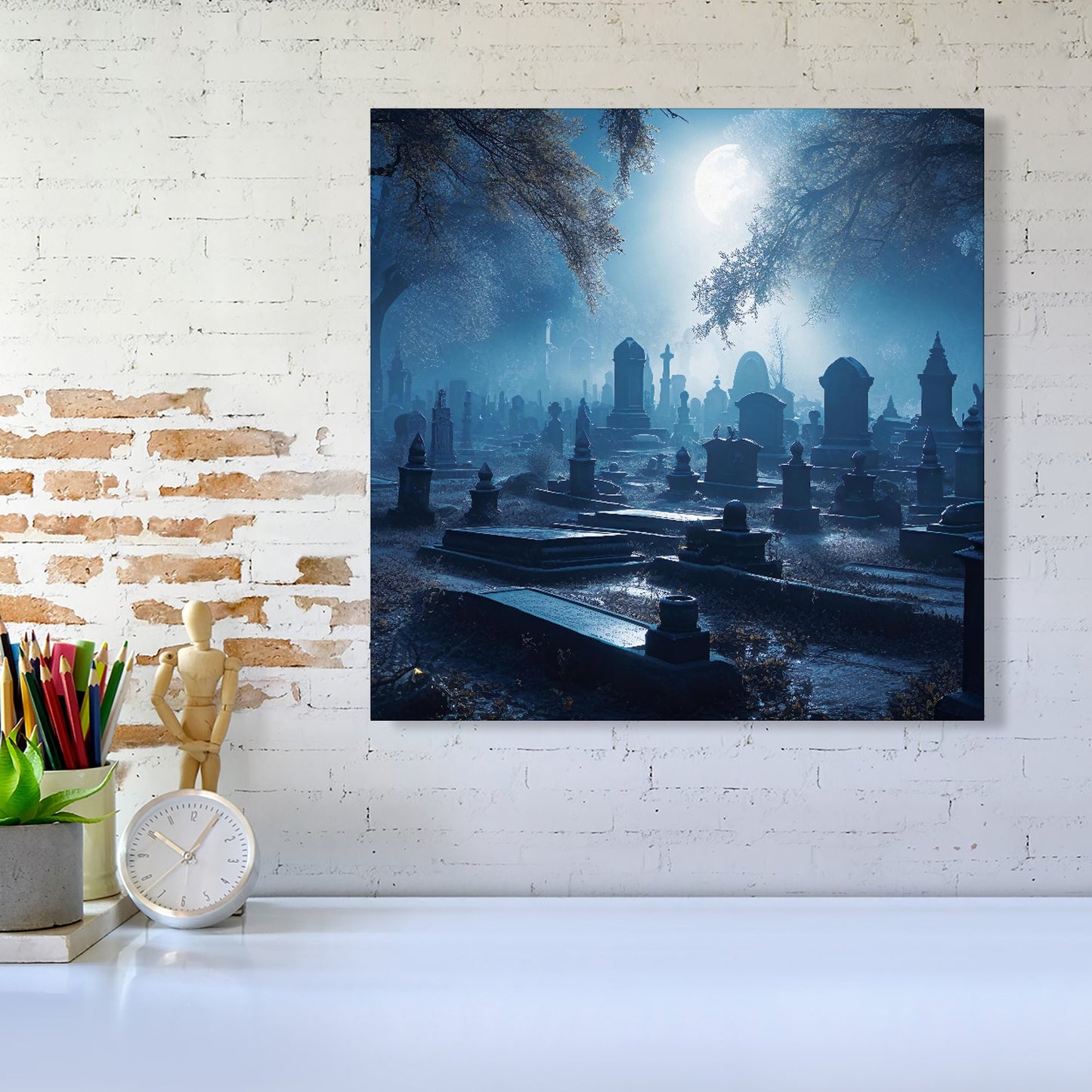 A Breathtaking Scene Of A Moonlit Graveyard Canvas