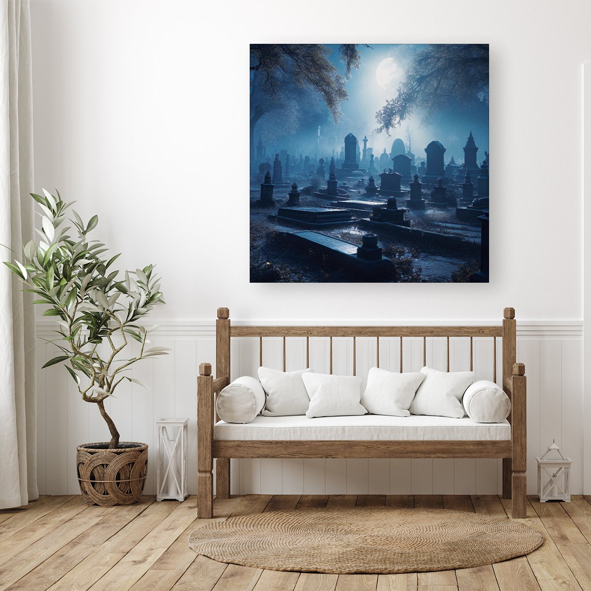 A Breathtaking Scene Of A Moonlit Graveyard Canvas