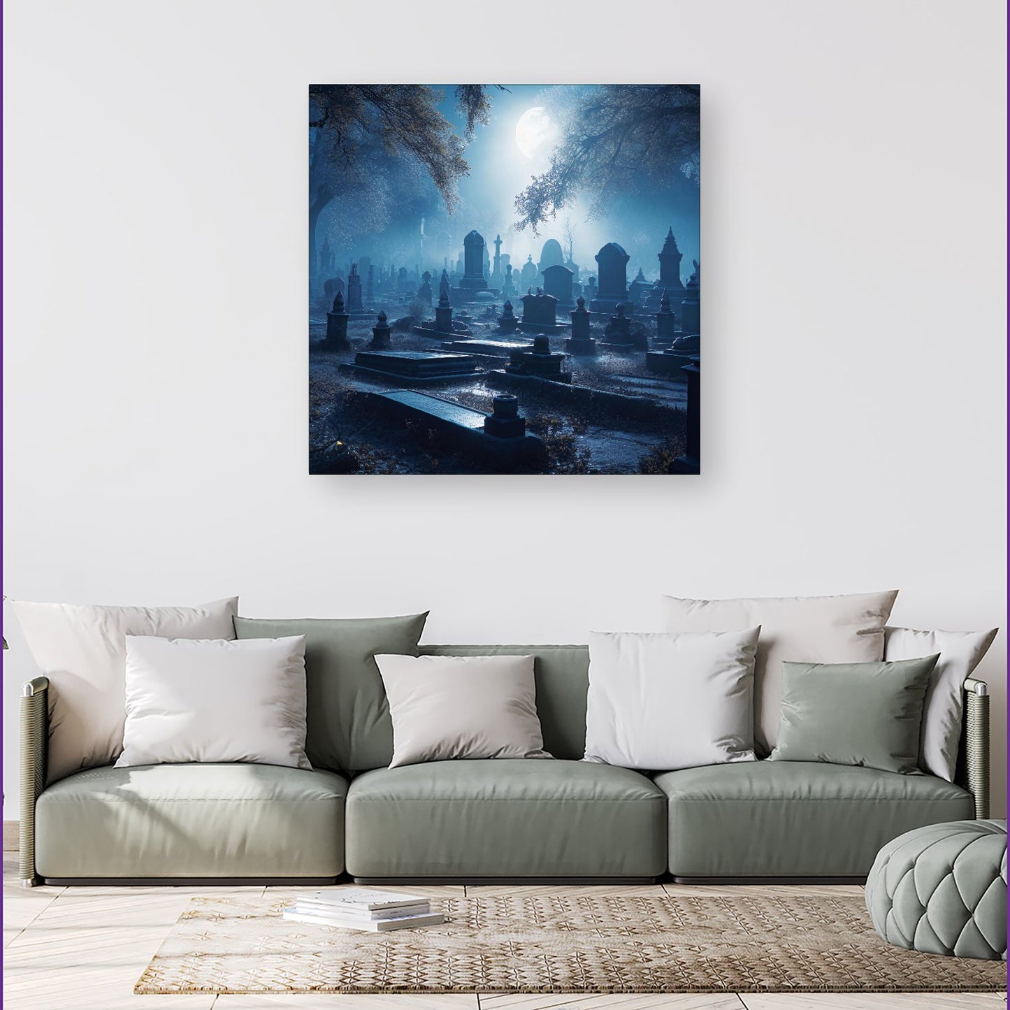 A Breathtaking Scene Of A Moonlit Graveyard Canvas