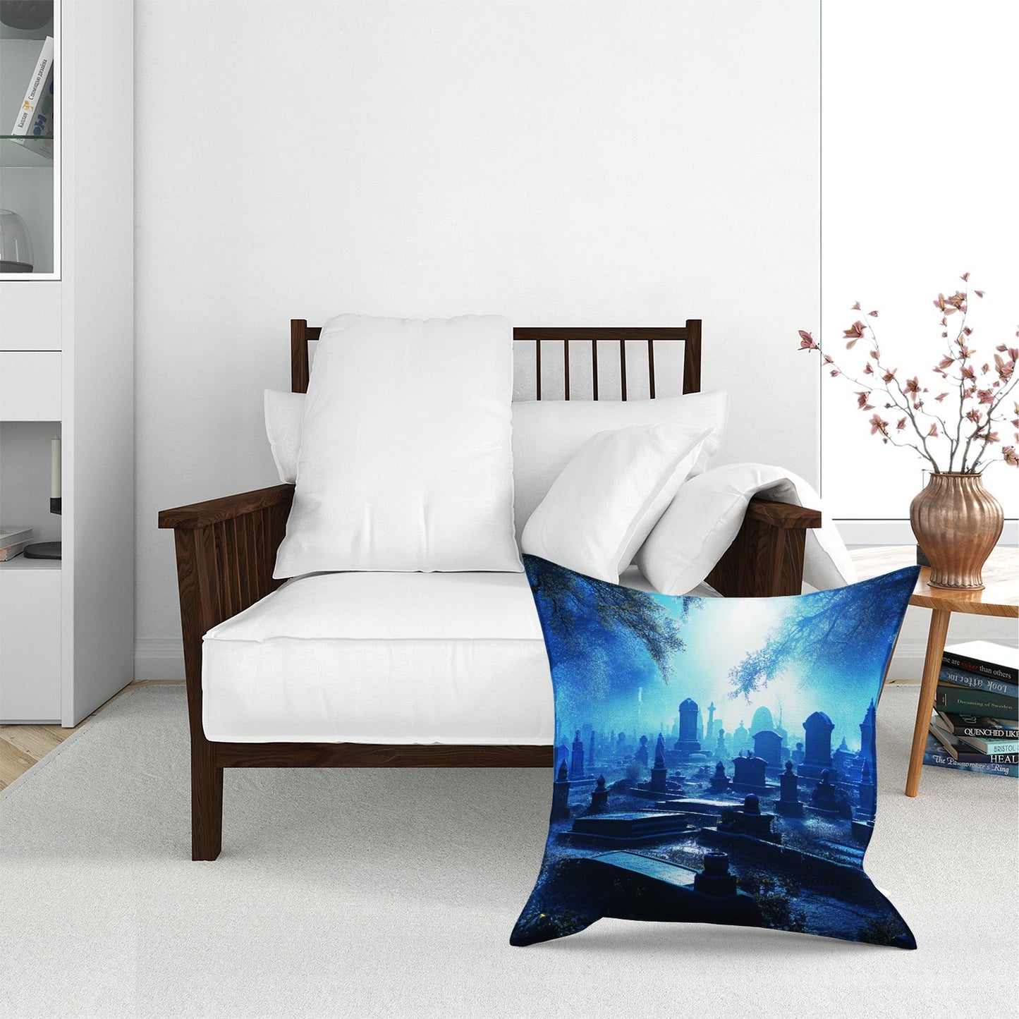 A Breathtaking Scene Of A Moonlit Graveyard Floor Cushion