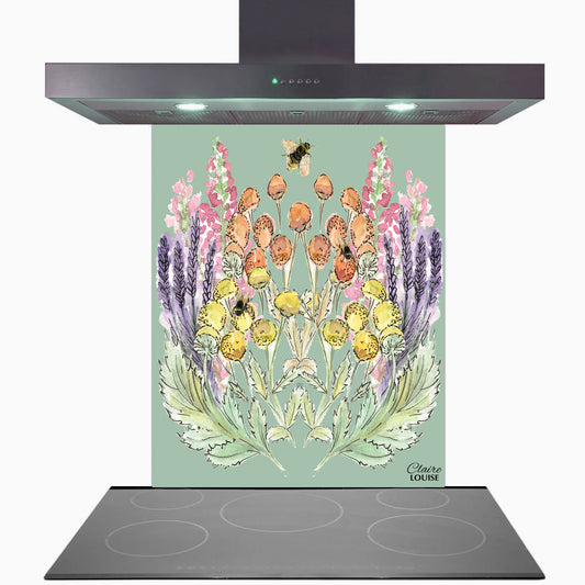 Sage Bloom Glass Kitchen Splashback