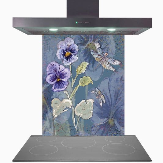 Powder Bloom Pansies Glass Kitchen Splashback