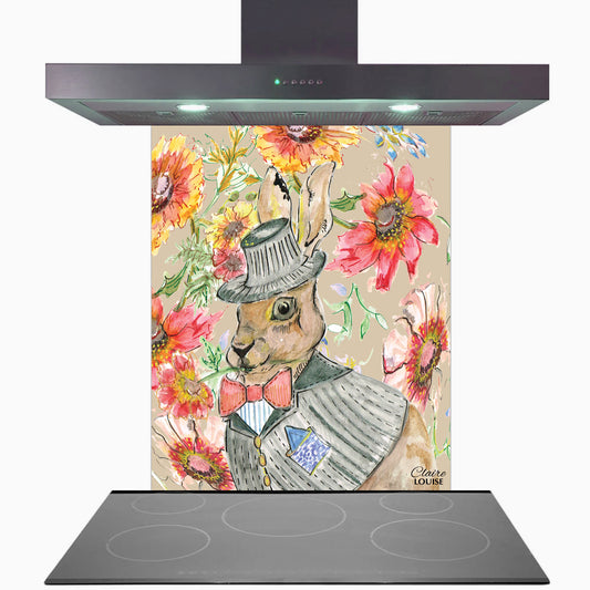 Cottage Floral Hare Glass Kitchen Splashback