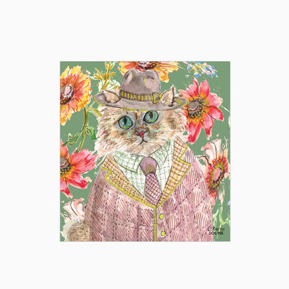 Cottage Floral Cat Glass Kitchen Splashback