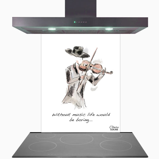Without Music Life Would Be Boring Glass Kitchen Splashback