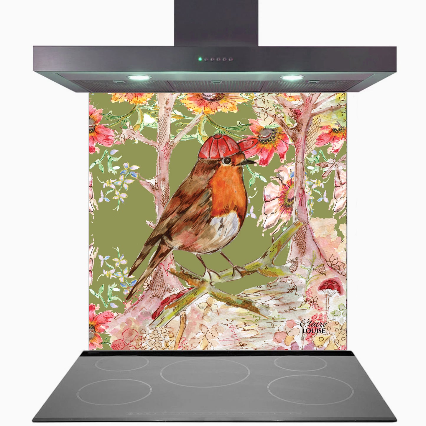 Whimsical Robin Glass Kitchen Splashback